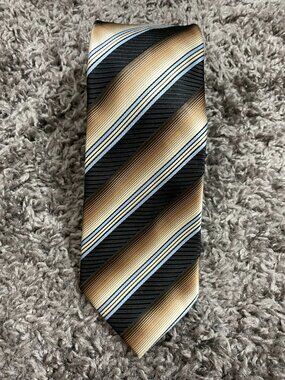 Bergamo New York Striped Tie Black Gold Blue Classic Business Necktie 3” Wide